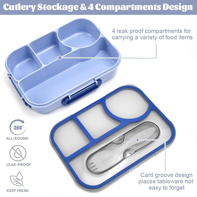 Leak-Proof 4-Compartment Lunch Box with Spoon