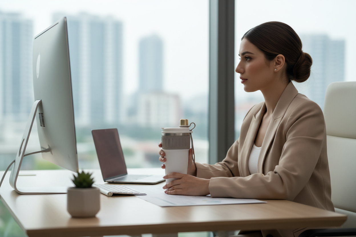 Modern Pakistani professional with water bottle