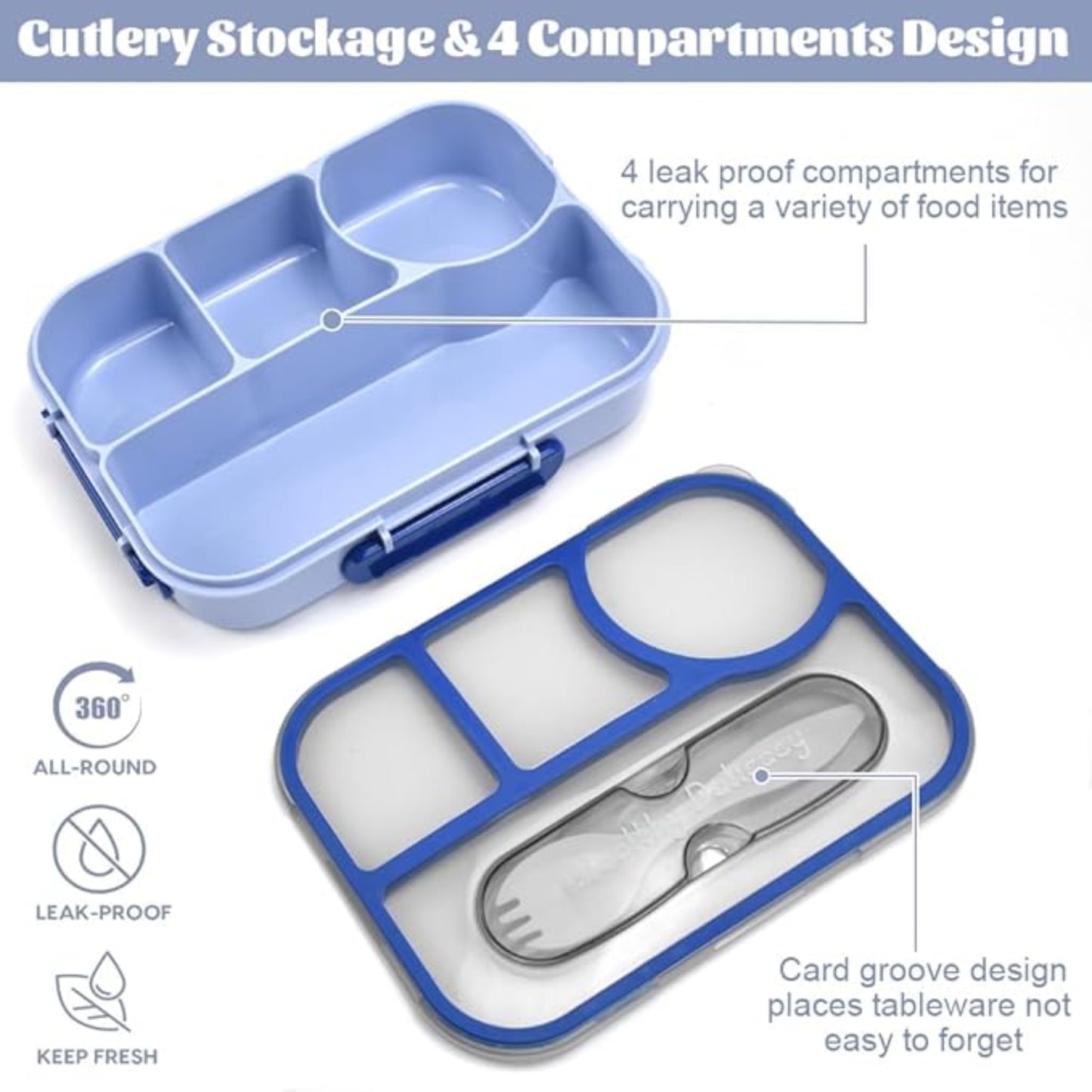 Leak-Proof 4-Compartment Lunch Box with Spoon