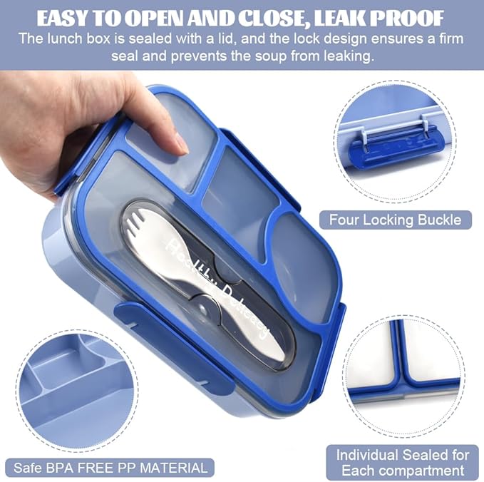 Leak-Proof 4-Compartment Lunch Box with Spoon
