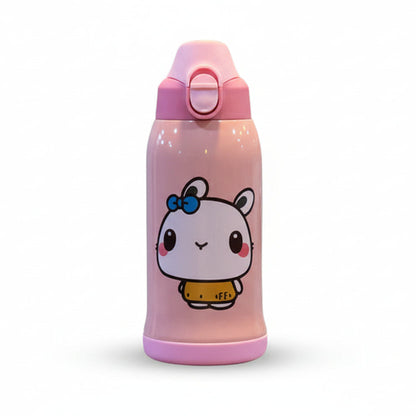 Vacuum flask with cartoon design and packaging on a white background